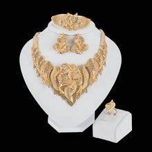 Conjunto de joyería de Dubái para mujer, conjunto de joyas de color dorado, regalos de boda africanos, fiesta para mujer, collar, pulsera, pendientes, anillo nupcial 2024 - compra barato