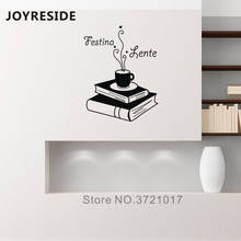 JOYRESIDE Coffee Book Wall Decals Reading Rooms Wall Decor Festina Lente Quotes Wall Sticker Vinyl Reading Wall Decal Home WM308 2024 - buy cheap