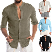 New Men's Casual Blouse Cotton Linen Shirt Loose Tops Short Sleeve Tee Shirt Spring Autumn Summer Casual Handsome Men Shirt Tops 2024 - buy cheap