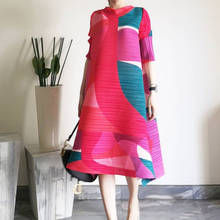 Платье-трапеция женское с геометрическим узором, плиссированное свободное платье средней длины с длинным рукавом, размера плюс 2024 - купить недорого