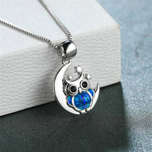 Boho Female Blue Fire Opal Pendant Necklace Silver Color Moon Chain Necklaces For Women Vintage Crystal Owl Wedding Necklace 2024 - buy cheap