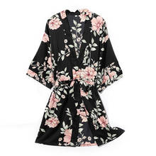 Print Flower Robe Kimono Bathrobe Gown Silky Soft Nightgown Nightdress Casual Sleepwear Lady Sexy Black Home Dress Wedding Robe 2024 - buy cheap