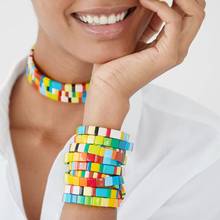 Pulseira esmaltada feminina, bracelete empilhável arco-íris boêmio 2024 - compre barato