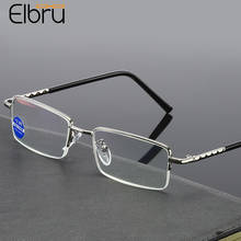 Elbru-gafas de lectura para hombre y mujer, lentes de Metal cuadradas, ultraligeras, de medio Marco, plateadas, para presbicia, con dioptrías + 1,0 + 4,0 2024 - compra barato