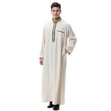 Ropa árabe Uomo para hombres, caftán musulmán saudita, Abaya, cuello levantado, vestido liso Thobe India, Jubah, ropa islámica, túnicas 3XL 2024 - compra barato