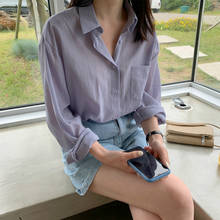 2020 Women Summer Purple Loose Chiffon Blouse Full Sleeve Single Breasted Shirt Turn-down Collar Tops 2024 - buy cheap