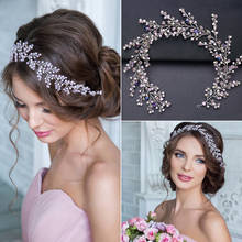Trendy Purple Crystal Pearl Wedding Headband Tiara Handmade Hairband Bridal Headpiece Wedding Hair Accessories Women's jewelry 2024 - buy cheap