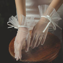 Bow Elegant Gloves For Women Mesh Wedding Accessories Guantes Novia Bridal Transparent Luvas Thin Gloves For Women 2024 - buy cheap