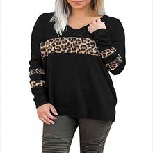 Spring and Autumn Fashion T-Shirt 4XL 5XL 6XL 7XL Leopard Print Ladies V-neck Stitching Casual Long Sleeve T-Shirt 2024 - buy cheap