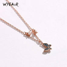 WYEAIIR-Cadena de Plata de Ley 925 con forma de mariposa azul, cadena de clavícula, collar femenino, literario, dulce y fresco, regalo de moda Simple 2024 - compra barato