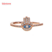 Blue enamel Evil Eye Cubic Zirconia Hamsa Ring Women Girls Jewelry Rose Gold Color eye rings Bague 2024 - buy cheap