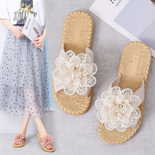 Flat bottom flower women's slippers 2021 summer handmade non-slip beach flip flops casual slippers women 2024 - buy cheap