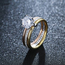 Anel de três anéis e três cores, criativo love mouniversal zircônio cúbico para casal jogos de casamento de luxo 2024 - compre barato