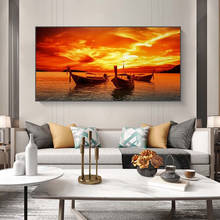 Sunset Seascape Wall Art Canvas Prints Boat On The Sea Wall Canvas Paintings Fire Cloud Posters And Prints For Living Room Decor 2024 - buy cheap