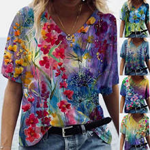 5xl Plus Size Floral Blouses Women Printing Short Sleeve Shirts V-neck Casual Fashion Tunic Tops Female Clothing Рубашка Женская 2024 - buy cheap