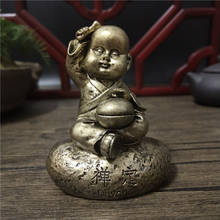 Estatua de monje pequeño de Color bronce, figuritas, adornos, artesanía de resina, escultura de Buda de meditación china para decoración del hogar 2024 - compra barato