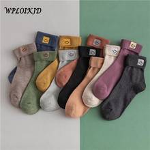 [WPLOIKJD]Japanese Style Autumn Winter Cartoon Embroidery Smiling Face Cute Socks Women Funny Creative Calcetines Skarpetki 2024 - buy cheap
