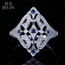 HELON Solid 14k White Gold AU585 Women Vintage Jewelry Setting Pave 0.2ct Natural Diamonds & Sapphires Engagement Wedding Ring 2024 - buy cheap