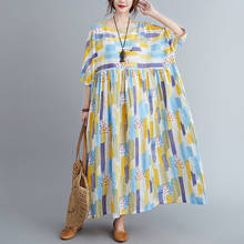 Женское платье с карманами Johnature, разноцветное повседневное Свободное платье с круглым вырезом, полурукавами и карманами, в Корейском стиле, для лета, 2021 2024 - купить недорого