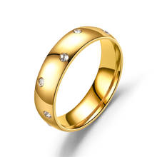 Роскошное обручальное кольцо с фианитом для женщин, кольца из нержавеющей стали золотого цвета для женщин, простое классическое Женское Обручальное ювелирное изделие 2024 - купить недорого