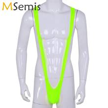 US Stock Mens Erotic One Piece Mankini Lingerie Wet Look Fluoro Micro Thong Bodysuit Sissy Open Butt Catsuit Gay Sexy Nightwear 2024 - buy cheap