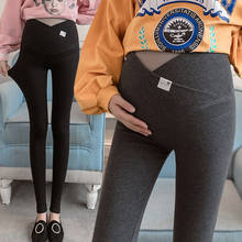 Calças leggings de maternidade femininas grávidas, outono inverno, cintura alta, algodão, forrado, quente, justa, 2021 2024 - compre barato