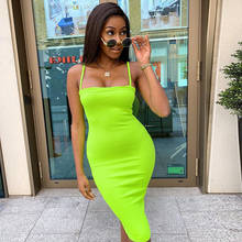 BKLD Sexy Backless Fluorescent Sleeveless Bodycon Midi Dress 2019 Summer Women Rib Knit Fashion Neon Green Nightclub Party Dress 2024 - buy cheap