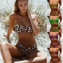 Bañador de leopardo para mujer, conjunto de Bikini Sexy con Push-Up, sujetador sin tirantes, tanga, minibikini 2020 2024 - compra barato