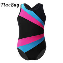 TiaoBug Kids One-Piece Ballet Dancewear Sleeveless Color Block Flower Petal Shaped Cutout Unitards Gymnastics Leotards for Girls 2024 - buy cheap