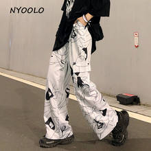 NYOOLO Casual design 3D geometric print Big pockets wide leg pants Autumn streetwear loose elastic waist full length pants 2024 - buy cheap
