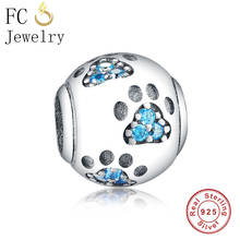 FC Jewelry Fit Original Brand Charm Bracelet 925 Silver Bulldog Paw Print Blue Zirconia Bead Making Bear Footprint Berloque 2024 - buy cheap