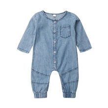 Fashion Baby Girl Boy Denim Romper Jumpsuit Pants Trousers Solid Newborn Infant Long sleeve O Neck Autumn Spring Outfits Clothes 2024 - buy cheap