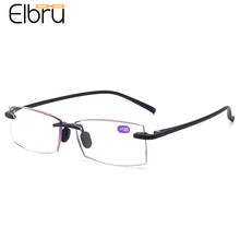 Elbru Classic Rectangle Anti-blue Light Reading Glasses Retro Rimless Clear Lens Presbyopic Glasses Unisex +1.0 to +4.0 With Box 2024 - buy cheap