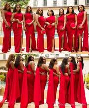 Arabic Cheap Red Mermaid Bridesmaid Dresses One Shoulder Side Split Long Wedding Guest Dress Formal Maid of Honor Gowns 2024 - buy cheap