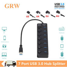 GRWIBEOU usb-хаб 7 Порты и разъёмы USB 3,0 Hub разветвитель на/выключения с US/UK/EU/AU Мощность адаптер высокое Скорость для MacBook ноутбука ПК 2024 - купить недорого