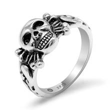 Punk Skull 925 Sterling Silver Men Ring Skeleton Personalized Sign Thai Silver Finger Ring For Men Women Lover Halloween Jewelry 2024 - купить недорого