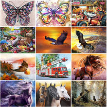 Diy Diamond Painting High-Altitude Eagle Flying Beautiful Colorful Butterflies Galloping Horse Cartoon Style Animals Painting 2024 - buy cheap