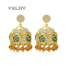 FXLRY Gorgeous Colorful CZ Vintage Yellow Beads Tassel Flower Drop Earrings for Women Wedding Party Bridal Fashion Jewelry 2024 - buy cheap