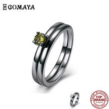 GOMAYA Simple Style Yellow Zircon Double Rings For Women Minimalist Accessories Fashion Jewelry Prom Engagement Gift To Friend 2024 - buy cheap