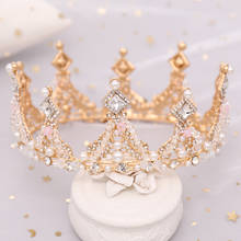 Corona redonda de lujo con perlas de cristal para boda, Tiara y Crwons para tocado de novia, joyería para el cabello de fiesta, accesorios para el cabello 2024 - compra barato