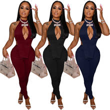 DPSDE 2021 women fashion new sexy club party style sets sleeveless hollow out top elastic long pants pure color two piece sets 2024 - buy cheap