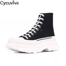 2020 High Top Platform Canvas Sneakers Women Thick Bottom Runners Flat Shoes Woman Lace Up Black Mules Casual Daddy Shoes Femme 2024 - buy cheap