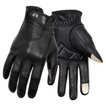 Luvas pretas de couro para motociclista, manoplas vintage de dedos completos para motociclismo, motocross, motociclista, com tela de toque 2024 - compre barato