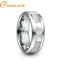 BONLAVIE 8mm Wide Steel Color Tungsten Carbide Ring Men's Ring Inlay White White Fritillary Tungsten Steel Ring Party Jewelry 2024 - buy cheap