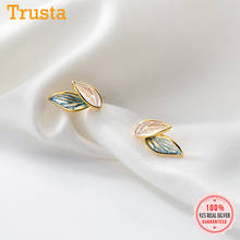 TrustDavis Real 925 Sterling Silver Fashion Sweet Plant Leaves Charm Stud Earrings For Women Wedding Party Fine Jewelry DA2326 2024 - купить недорого