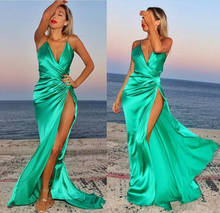 Sexy Beach Prom Dresses Halter V Neck Long Maid of Honor Dress High Side Split Cheap Bride Party Gowns 2024 - buy cheap