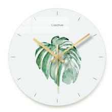 Нордическое зеленое растение простые настенные часы круглые спальни гостиная столовая атмосфера креативные настенные часы C115 2024 - купить недорого
