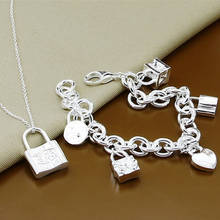 925 prata bloqueio pingente colares pulseira para mulheres conjunto de jóias de noiva presente 2024 - compre barato