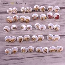 10Pairs, Micro pave colorful cz gold tiny heart moon star eye insect charm natural freshwater pearl button stud earrings 2024 - buy cheap