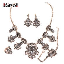 Kinel 4Pcs India Bridal Wedding Jewelry Sets Antique Gold Turkey Gray Crystal Flower Earring Necklace Bracelet Ring For Women 2024 - buy cheap